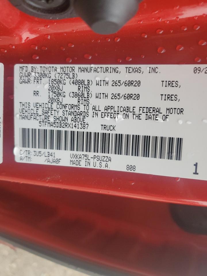 2024 TOYOTA TUNDRA CREWMAX PLATINUM VIN:5TFMA5DB2RX141387