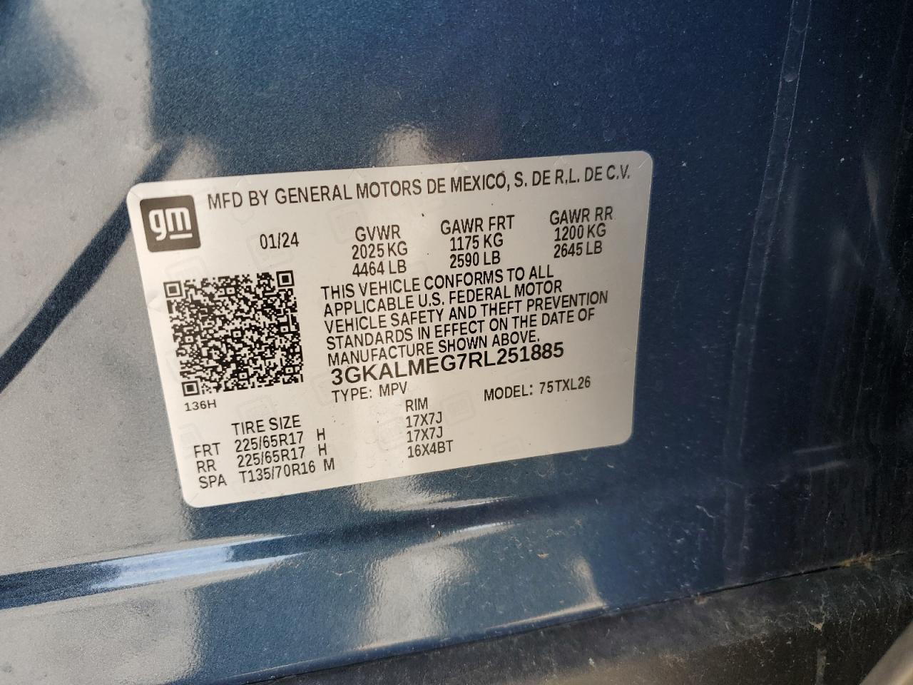 2024 GMC TERRAIN SLE VIN:3GKALMEG7RL251885
