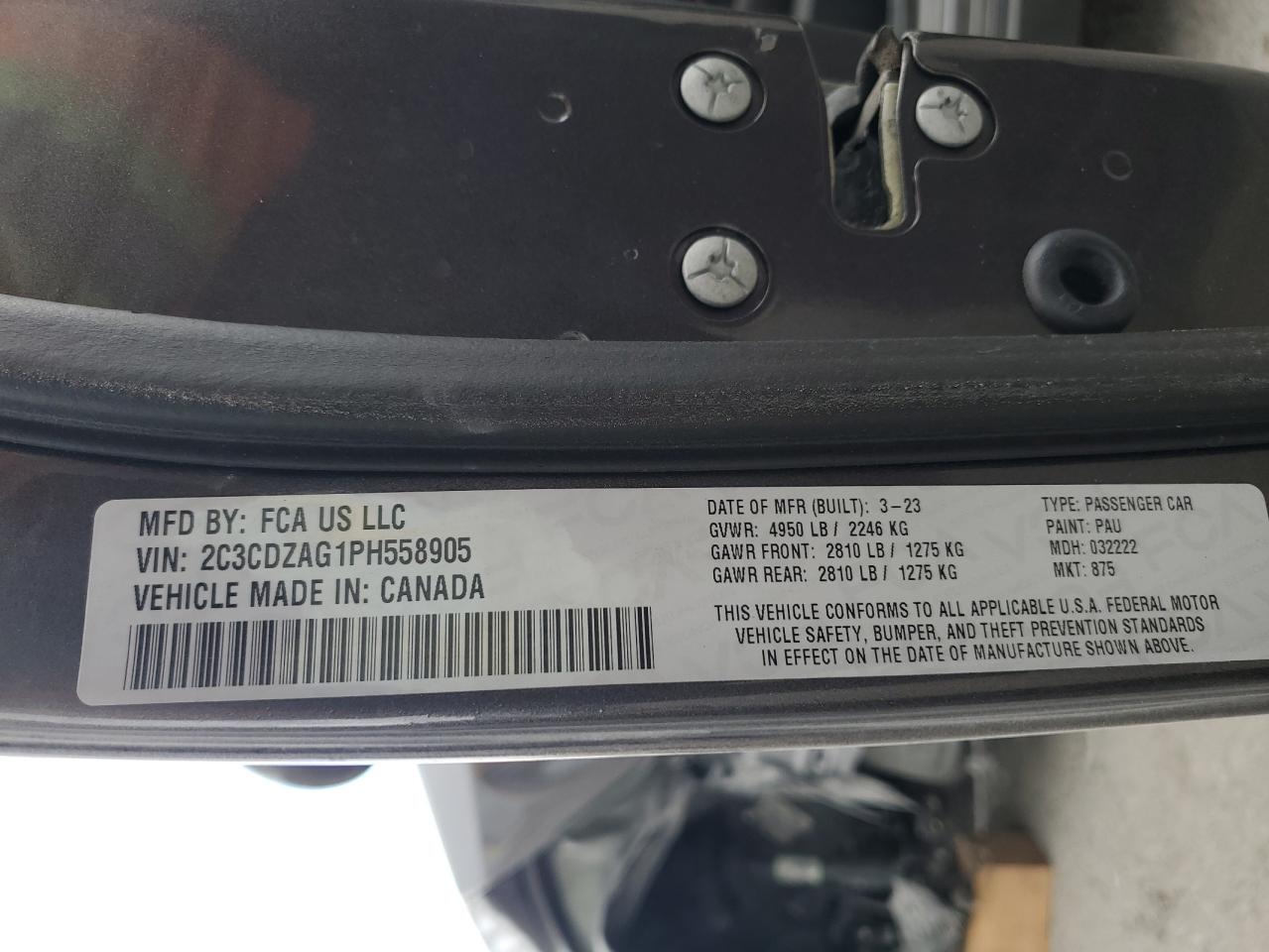 2023 DODGE CHALLENGER SXT VIN:2C3CDZAG1PH558905