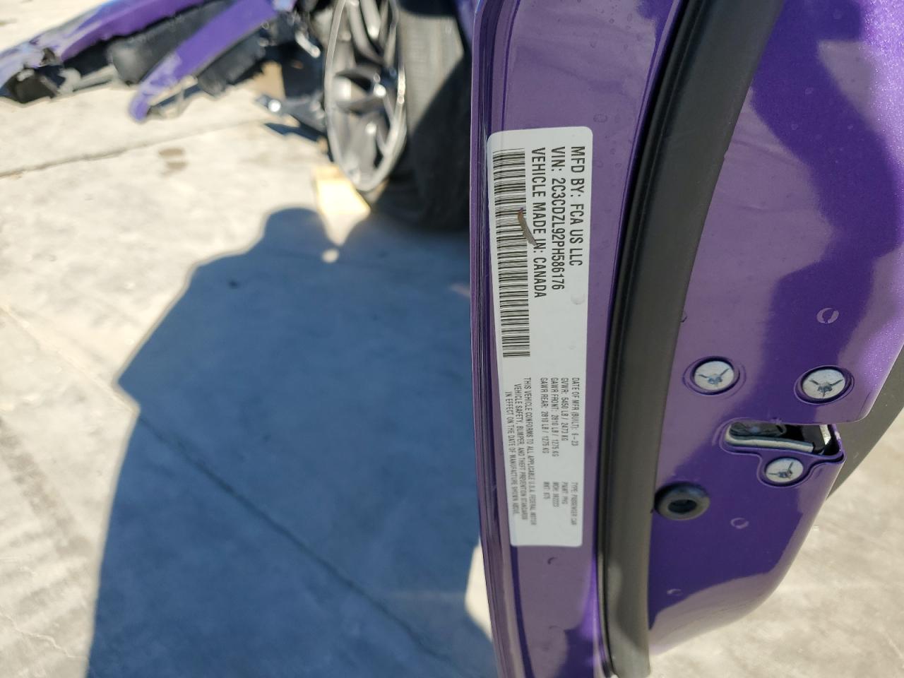 2023 DODGE CHALLENGER SRT HELLCAT REDEYE VIN:2C3CDZL92PH586176