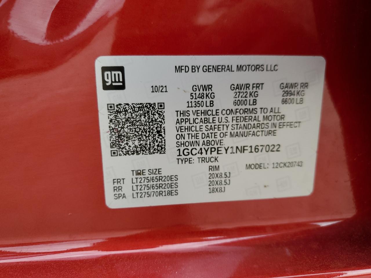 2022 CHEVROLET SILVERADO K2500 HEAVY DUTY LTZ VIN:1GC4YPEY1NF167022