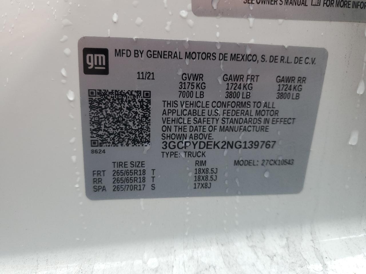 2022 CHEVROLET SILVERADO LTD K1500 LT VIN:3GCPYDEK2NG139767