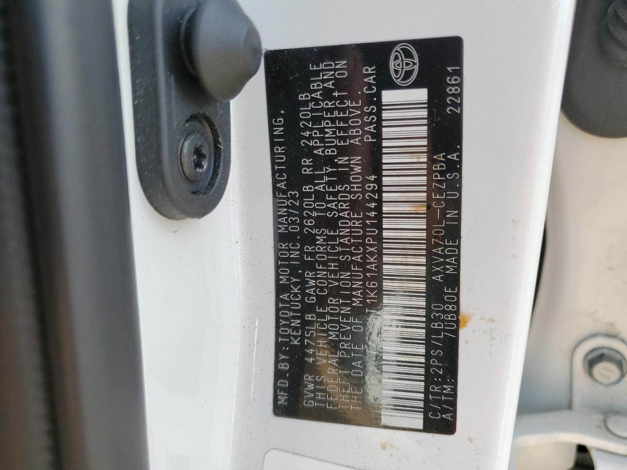 2023 TOYOTA CAMRY XSE VIN:4T1K61AKXPU144294