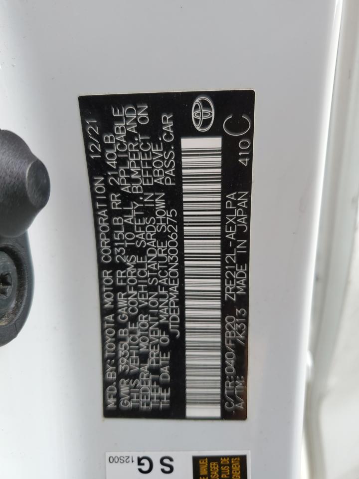 2022 TOYOTA COROLLA LE VIN:JTDEPMAE0N3006275