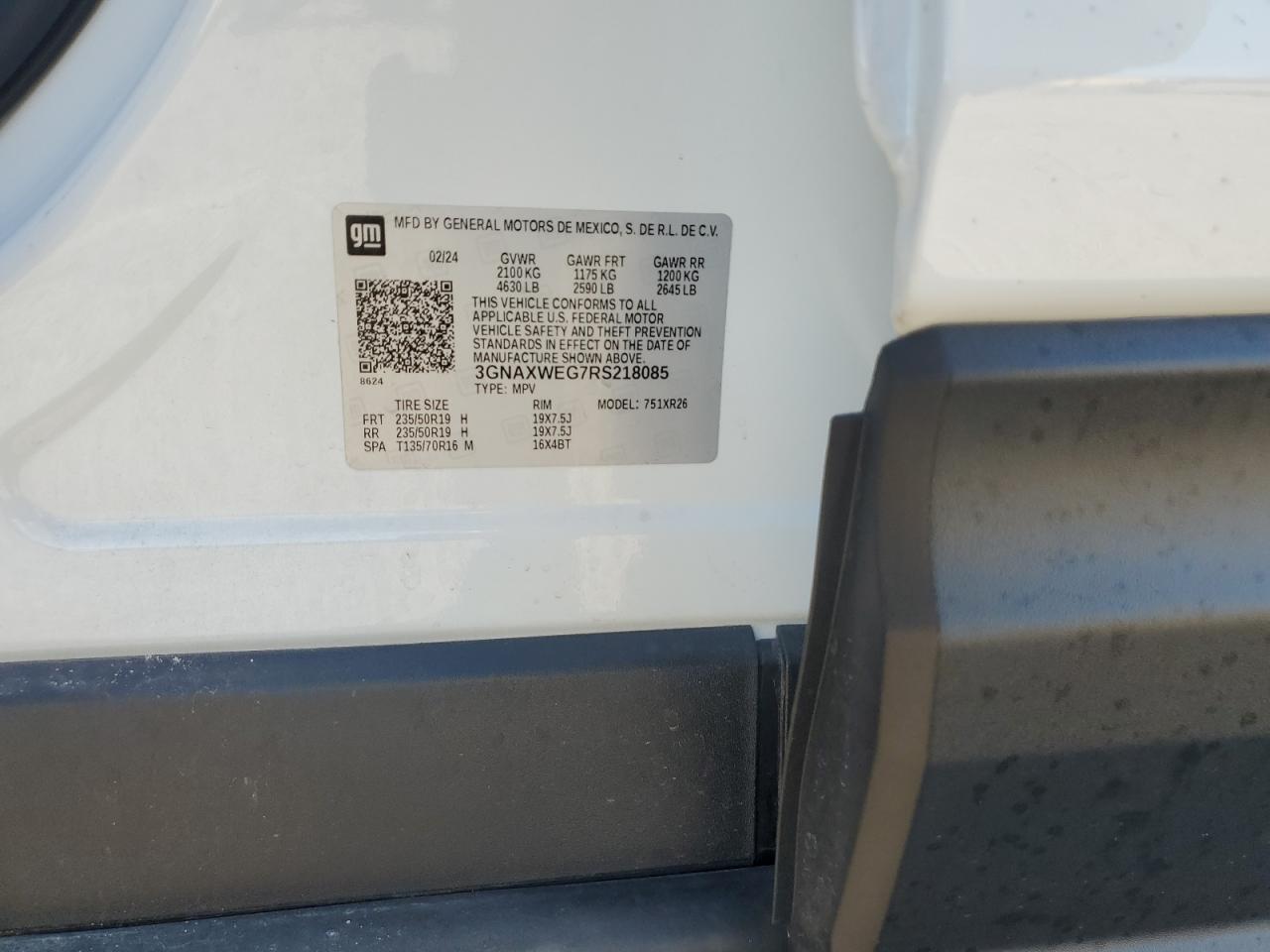 2024 CHEVROLET EQUINOX RS VIN:3GNAXWEG7RS218085