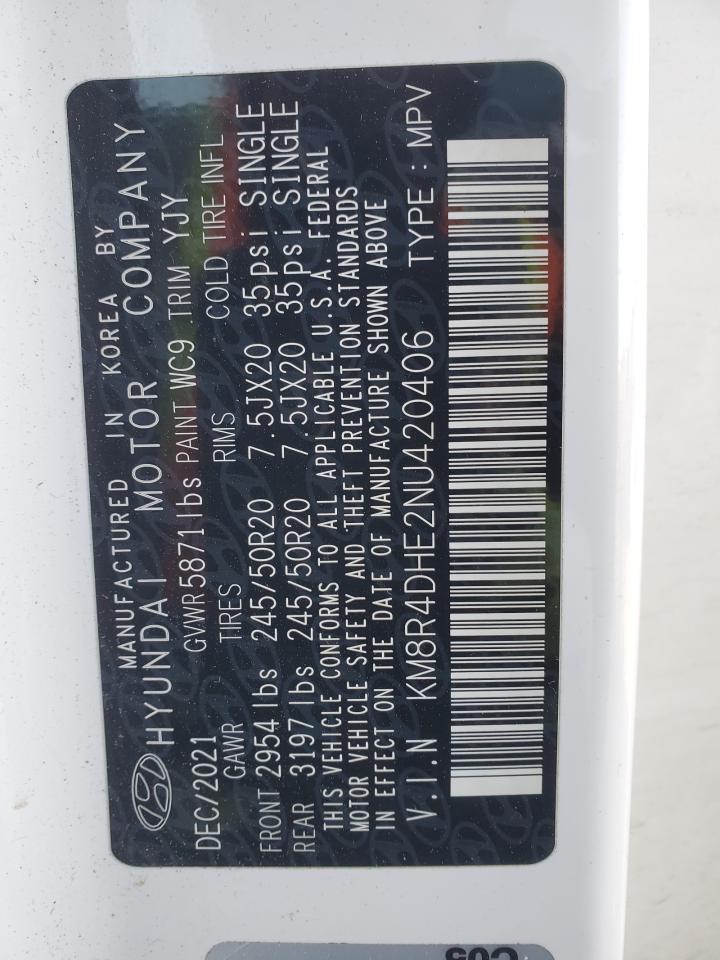 2022 HYUNDAI PALISADE SEL VIN:KM8R4DHE2NU420406