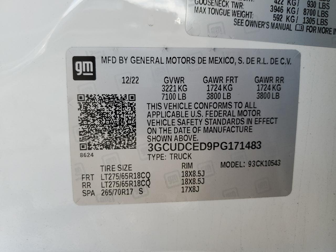 2023 CHEVROLET SILVERADO K1500 TRAIL BOSS CUSTOM VIN:3GCUDCED9PG171483