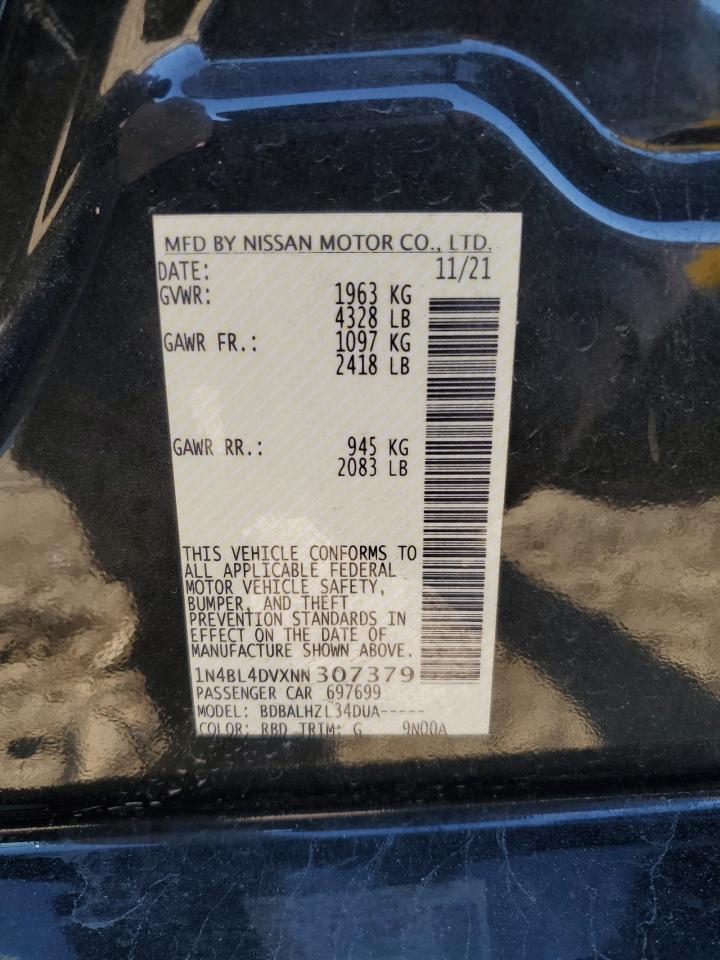 2022 NISSAN ALTIMA SV VIN:1N4BL4DVXNN307379