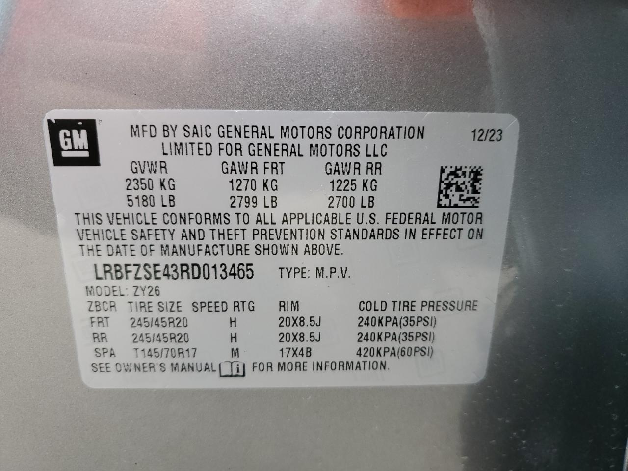 2024 BUICK ENVISION AVENIR VIN:LRBFZSE43RD013465