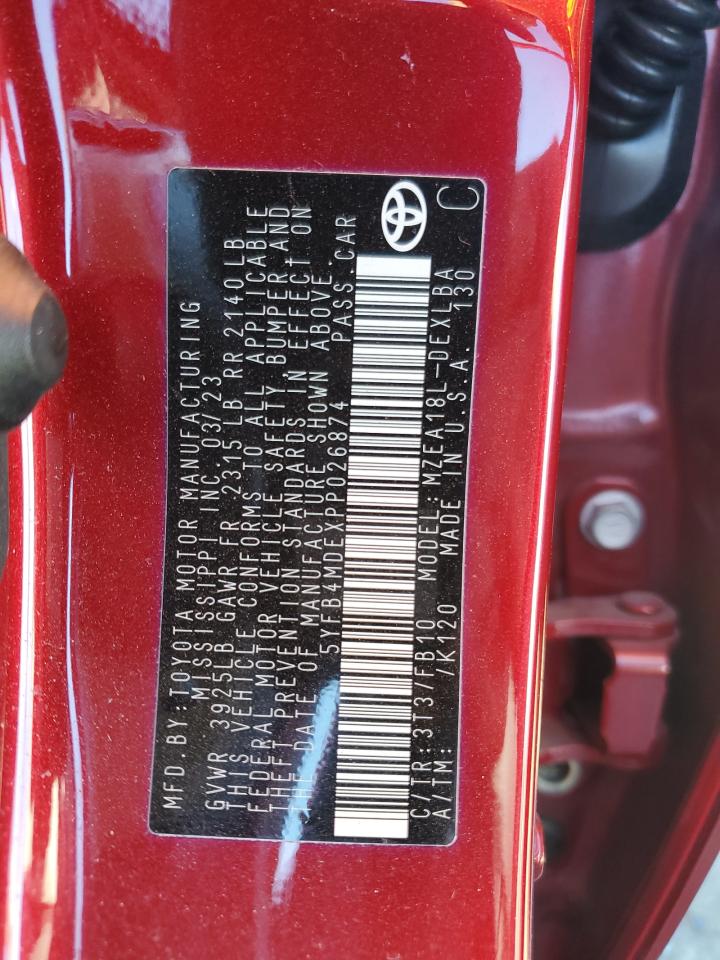 2023 TOYOTA COROLLA LE VIN:5YFB4MDEXPP026874