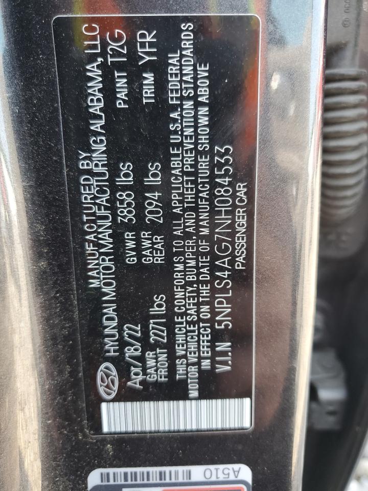 2022 HYUNDAI ELANTRA SEL VIN:5NPLS4AG7NH084533