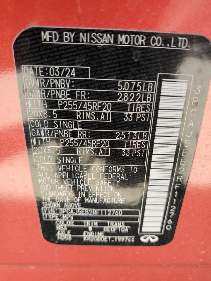 2024 INFINITI QX50 SENSORY VIN:3PCAJ5EB2RF112760