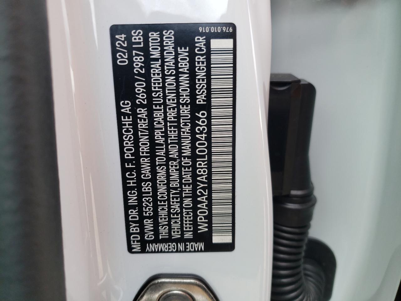 2024 PORSCHE PANAMERA BASE VIN:WP0AA2YA8RL004366