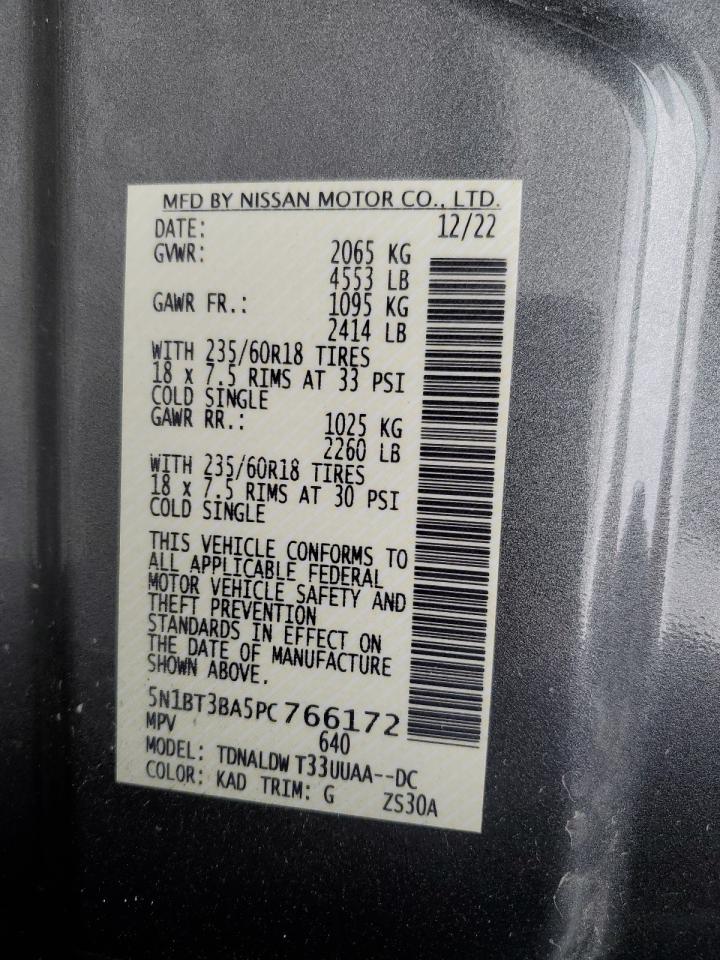 2023 NISSAN ROGUE SV VIN:5N1BT3BA5PC766172
