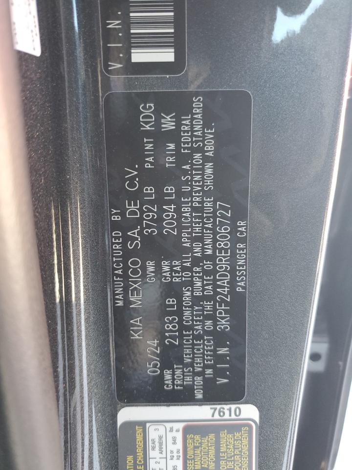 2024 KIA FORTE LX VIN:3KPF24AD9RE806727