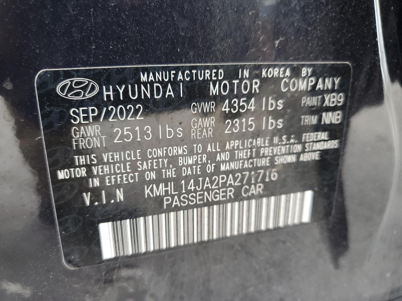 2023 HYUNDAI SONATA SEL VIN:KMHL14JA2PA271716