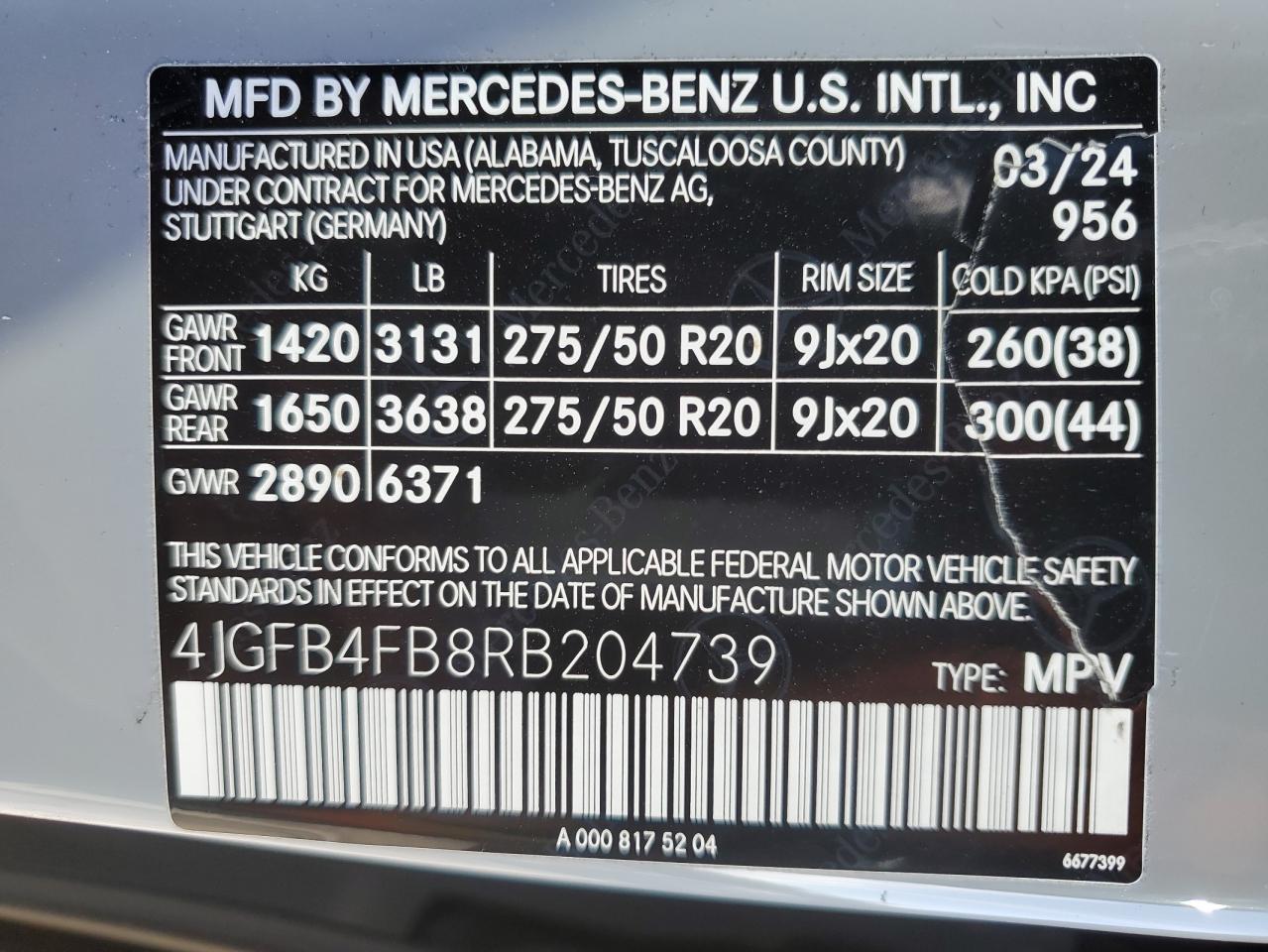 2024 MERCEDES-BENZ GLE 350 4MATIC VIN:4JGFB4FB8RB204739