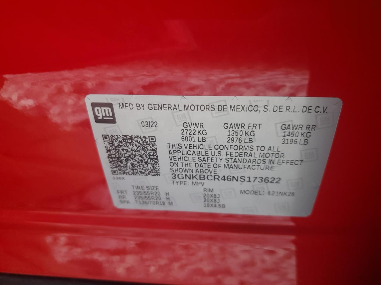 2022 CHEVROLET BLAZER 2LT VIN:3GNKBCR46NS173622