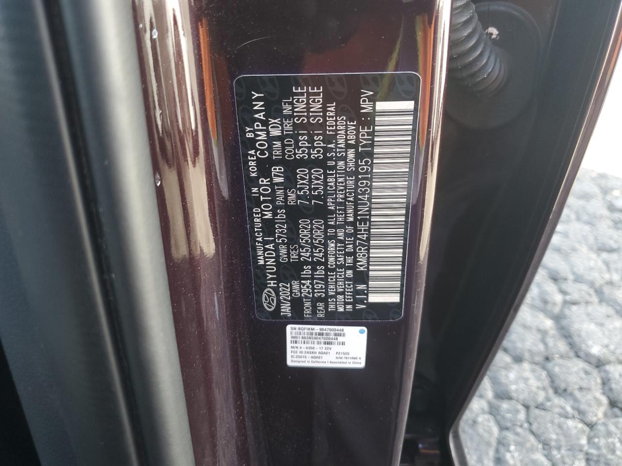2022 HYUNDAI PALISADE CALLIGRAPHY VIN:KM8R74HE1NU439195