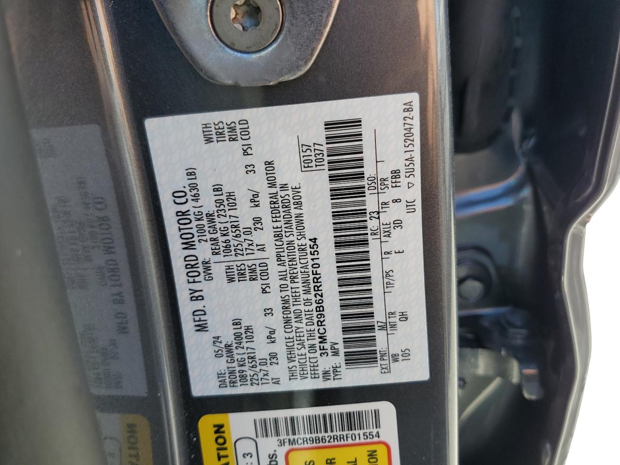 2024 FORD BRONCO SPORT BIG BEND VIN:3FMCR9B62RRF01554