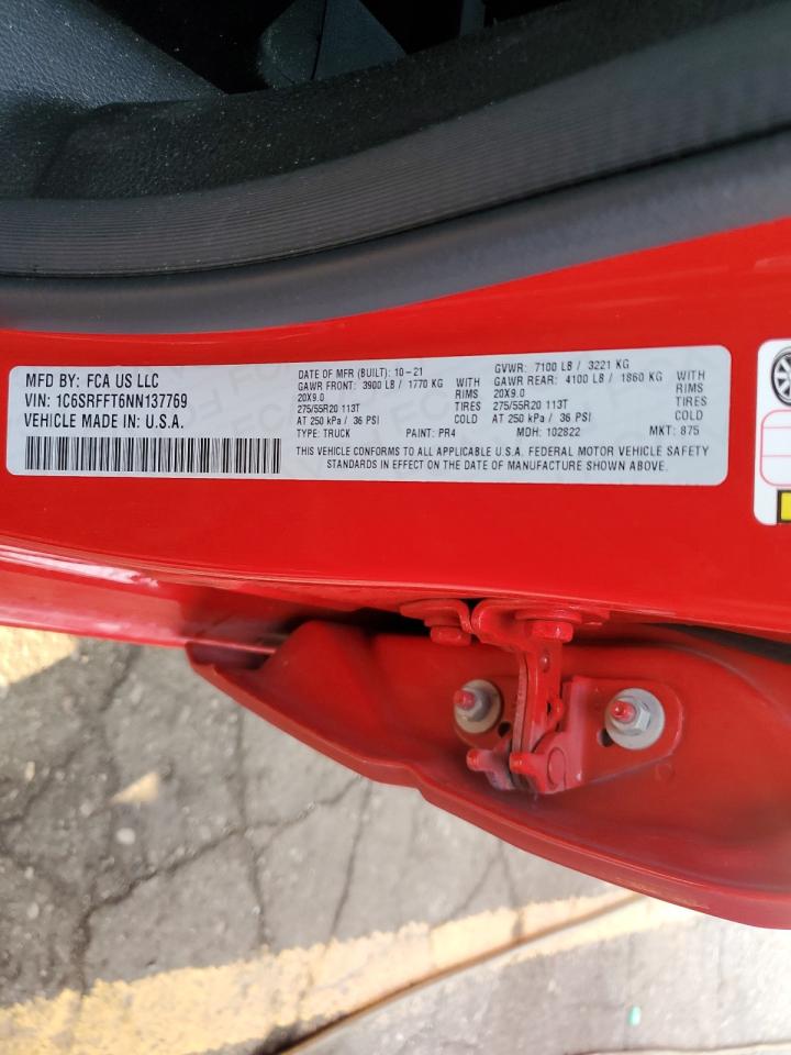 2022 RAM 1500 BIG HORN/LONE STAR VIN:1C6SRFFT6NN137769