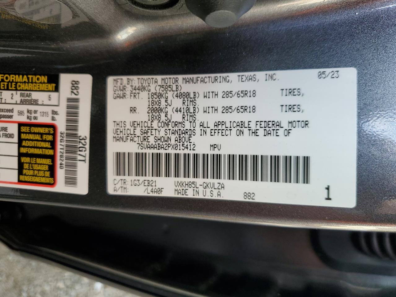 2023 TOYOTA SEQUOIA SR5 VIN:7SVAAABA2PX015412