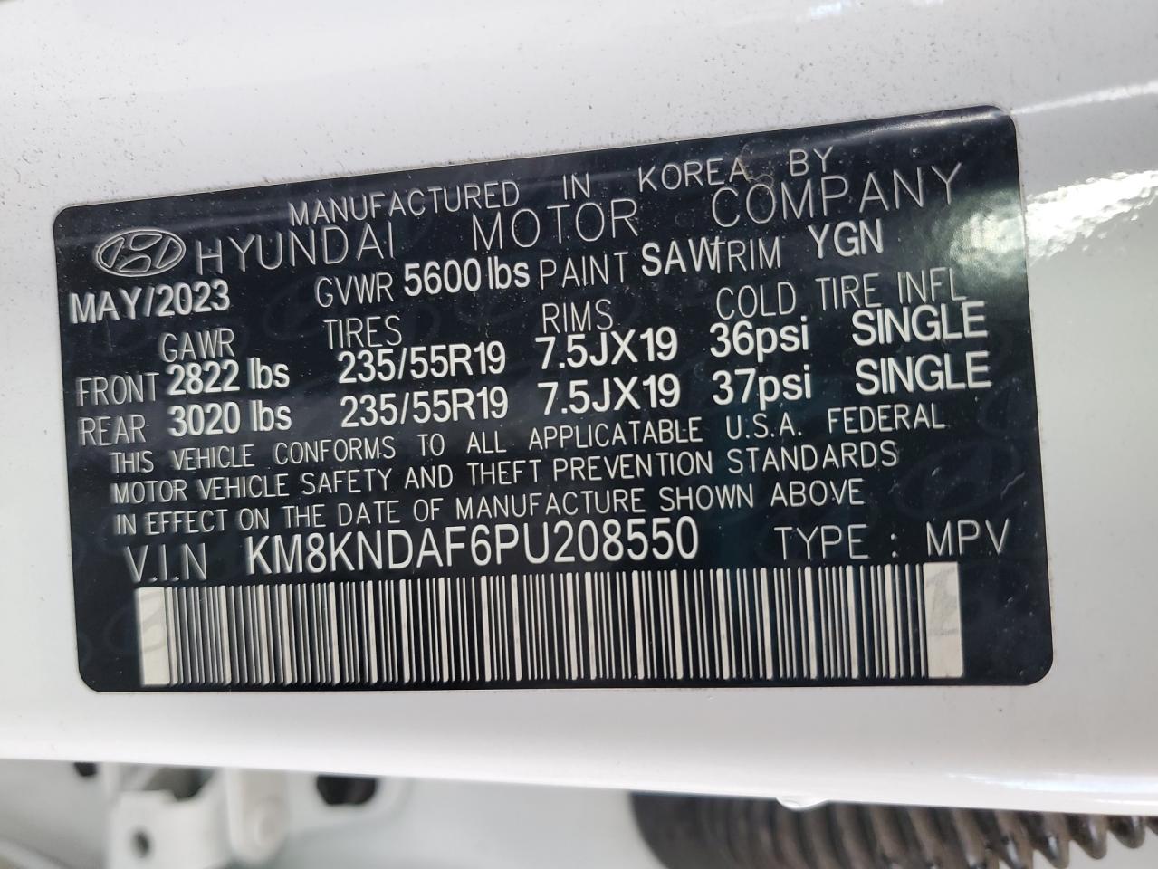 2023 HYUNDAI IONIQ 5 SEL VIN:KM8KNDAF6PU208550