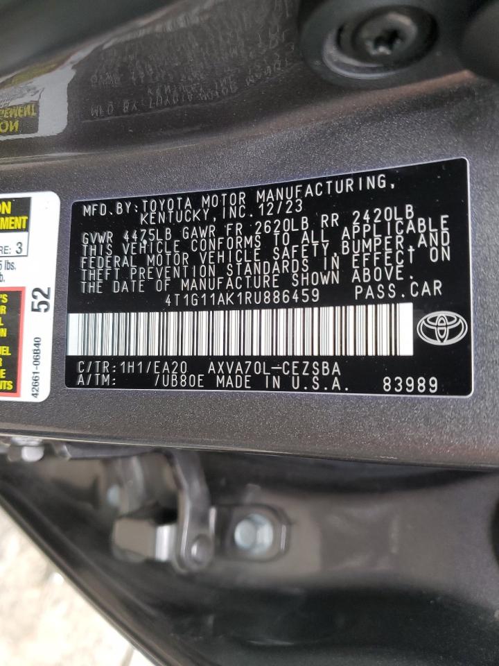 2024 TOYOTA CAMRY SE NIGHT SHADE VIN:4T1G11AK1RU886459