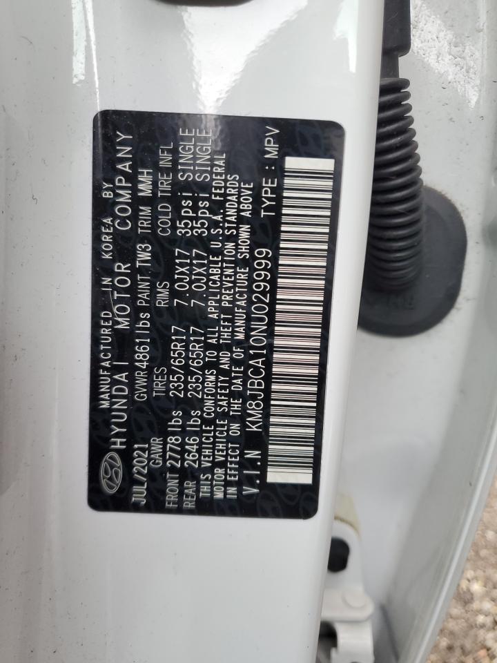 2022 HYUNDAI TUCSON BLUE VIN:KM8JBCA10NU029999