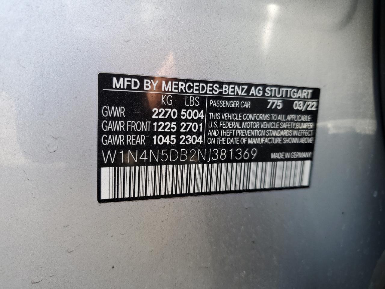 2022 MERCEDES-BENZ GLA 45 AMG VIN:W1N4N5DB2NJ381369