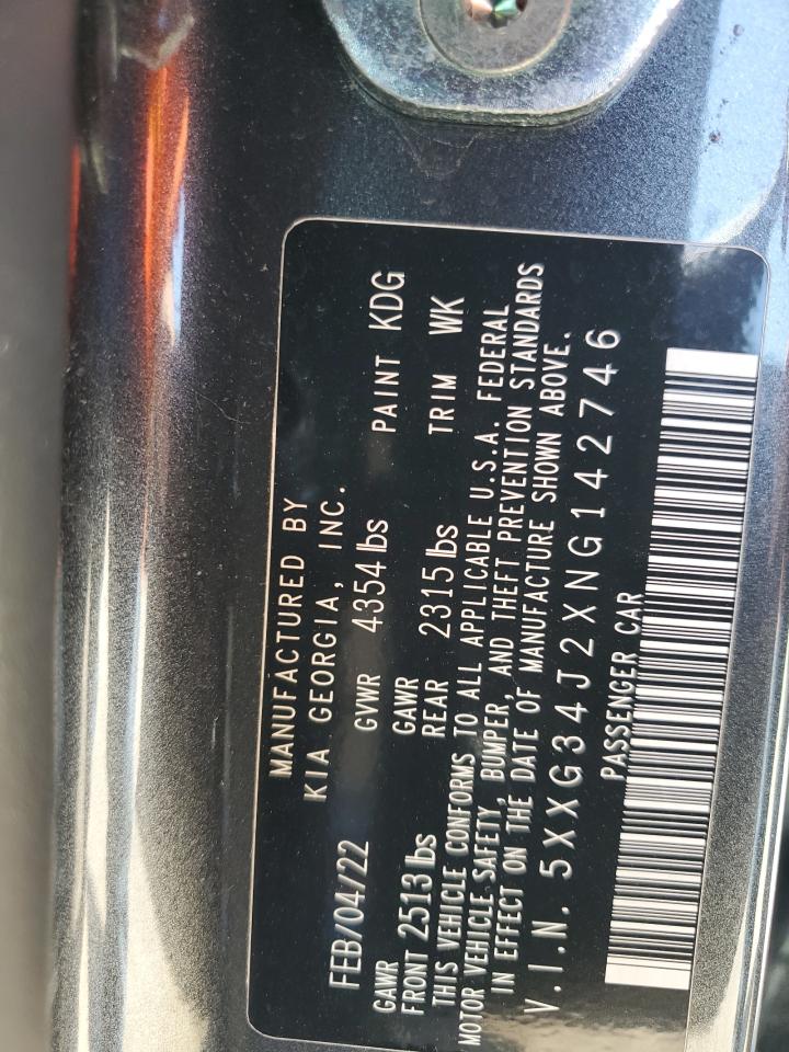 2022 KIA K5 EX VIN:5XXG34J2XNG142746