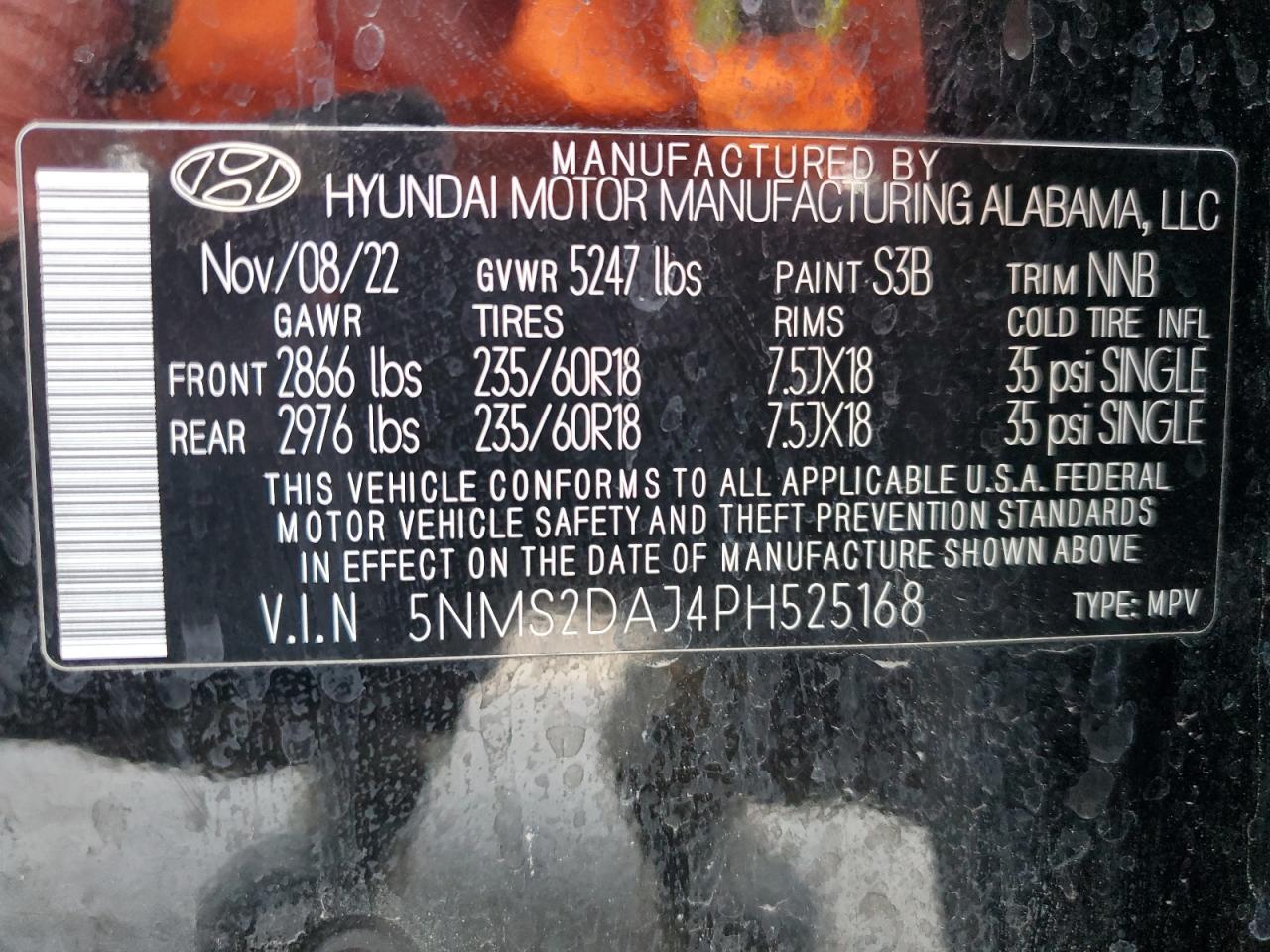 2023 HYUNDAI SANTA FE SEL VIN:5NMS2DAJ4PH525168