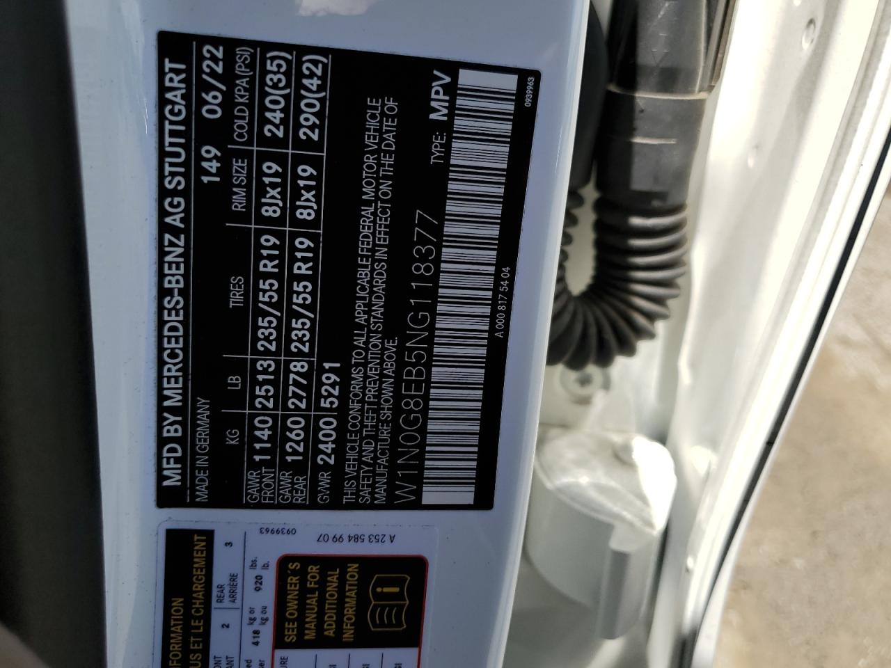 2022 MERCEDES-BENZ GLC 300 4MATIC VIN:W1N0G8EB5NG118377