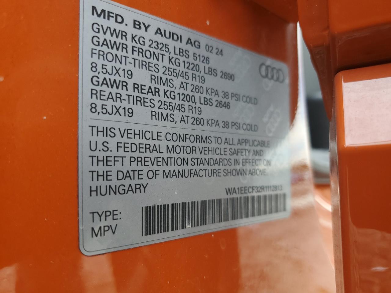 2024 AUDI Q3 PREMIUM PLUS S LINE 45 VIN:WA1EECF32R1112813
