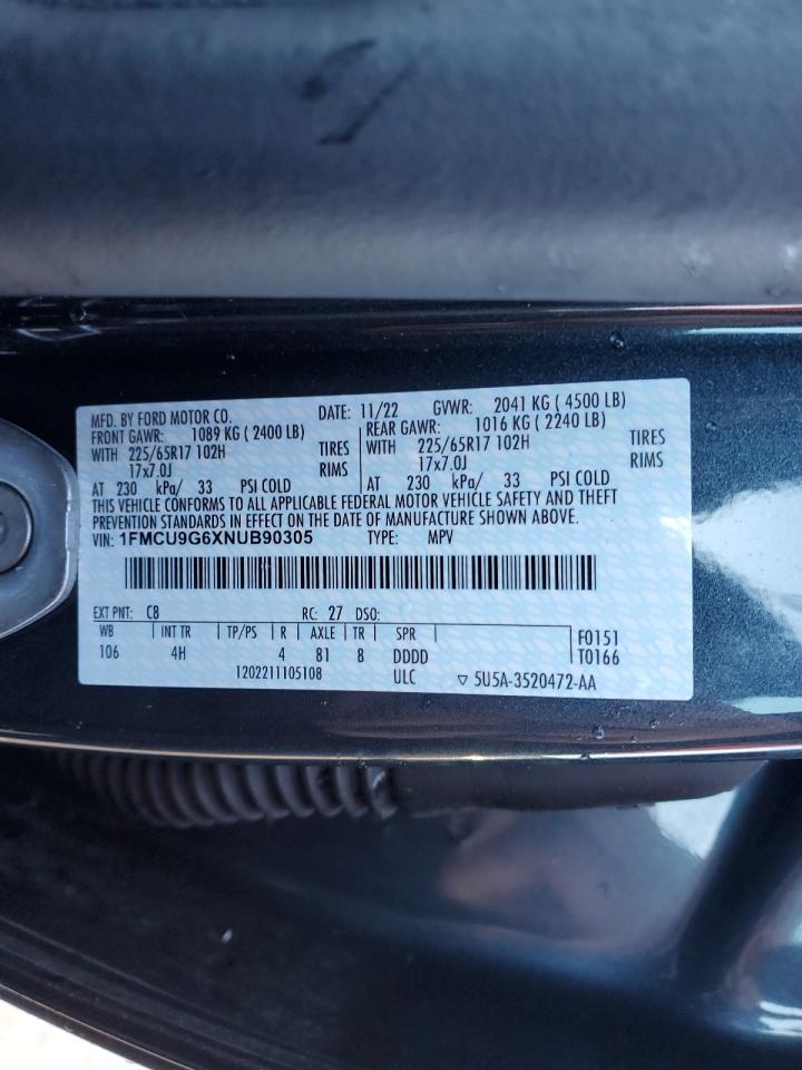 2022 FORD ESCAPE SE VIN:1FMCU9G6XNUB90305