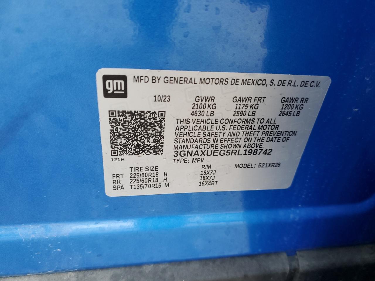 2024 CHEVROLET EQUINOX LT VIN:3GNAXUEG5RL198742