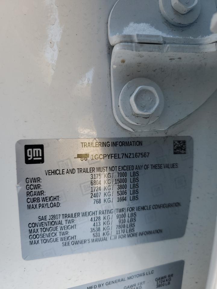 2022 CHEVROLET SILVERADO LTD K1500 LT TRAIL BOSS VIN:1GCPYFEL7NZ167567