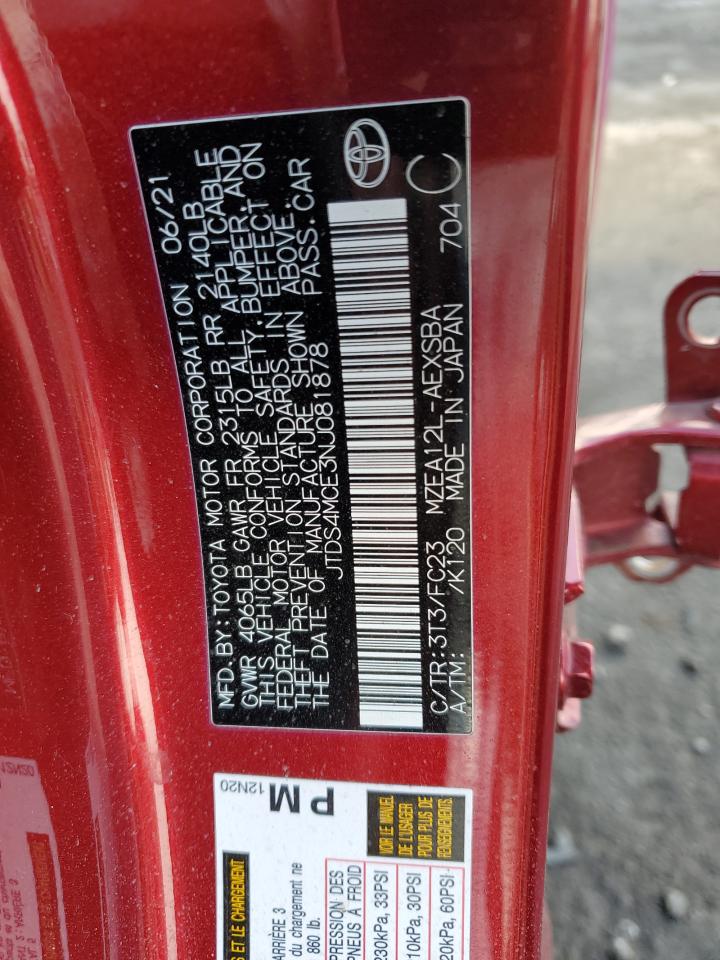 2022 TOYOTA COROLLA SE VIN:JTDS4MCE3NJ081878