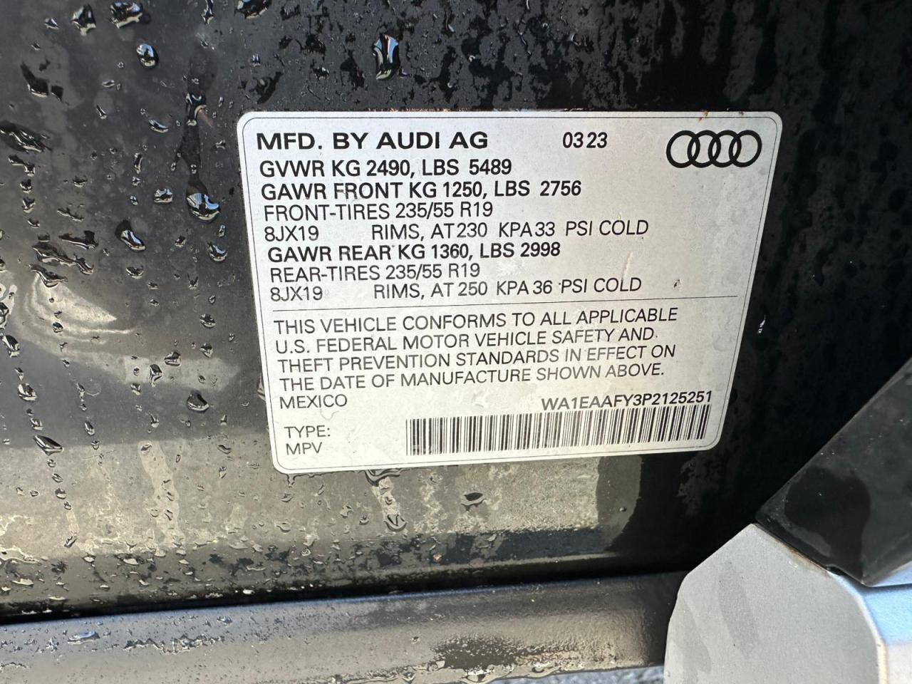 2023 AUDI Q5 PREMIUM PLUS 45 VIN:WA1EAAFY3P2125251
