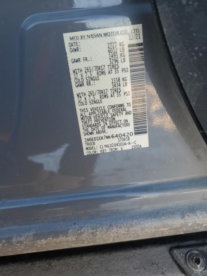 2022 NISSAN FRONTIER S VIN:1N6ED1EK7NN640420