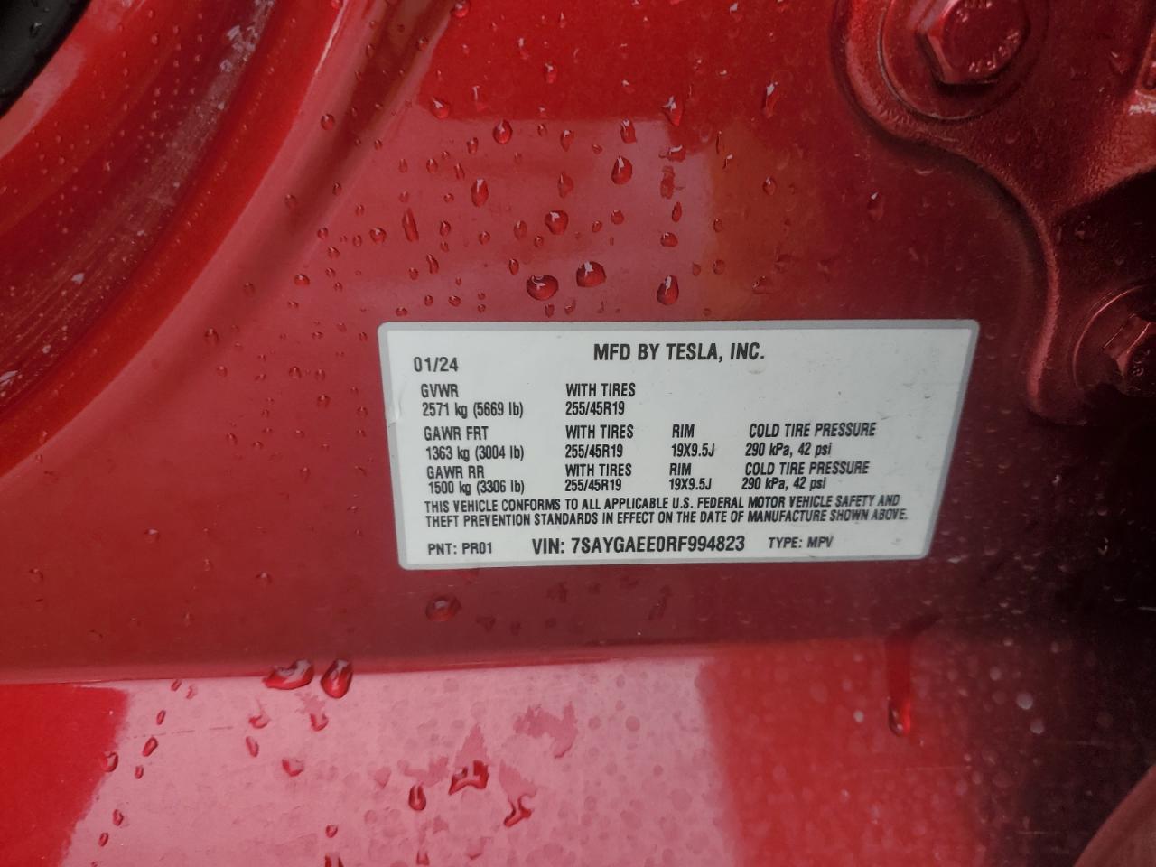 2024 TESLA MODEL Y  VIN:7SAYGAEE0RF994823