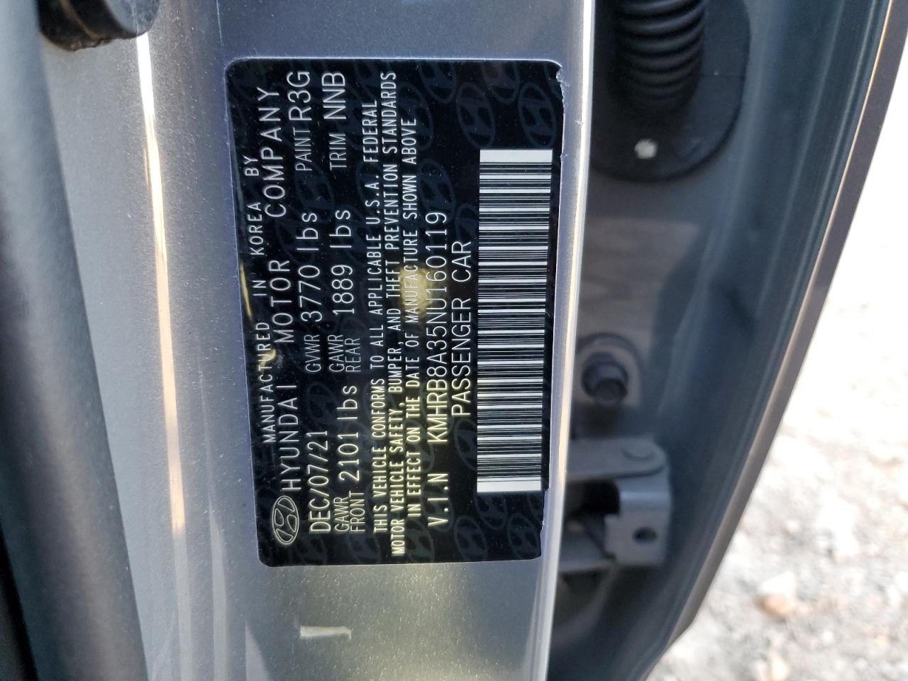 2022 HYUNDAI VENUE SE VIN:KMHRB8A35NU160119