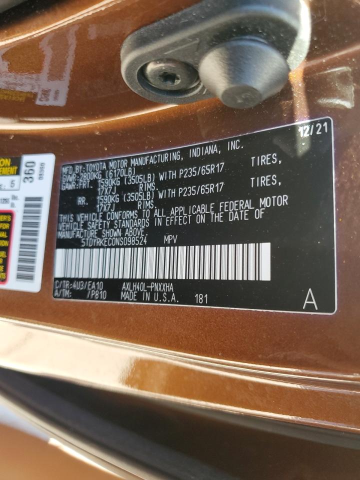 2022 TOYOTA SIENNA XLE VIN:5TDYRKEC0NS098524