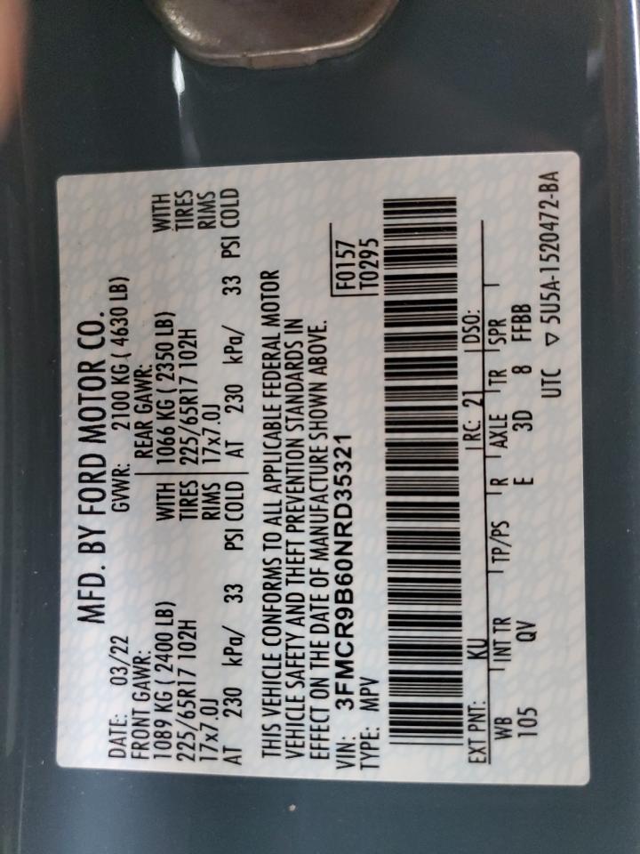2022 FORD BRONCO SPORT BIG BEND VIN:3FMCR9B60NRD35321