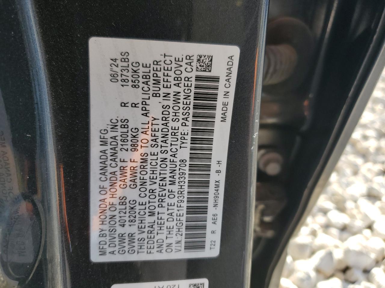 2024 HONDA CIVIC TOURING VIN:2HGFE1F93RH339708