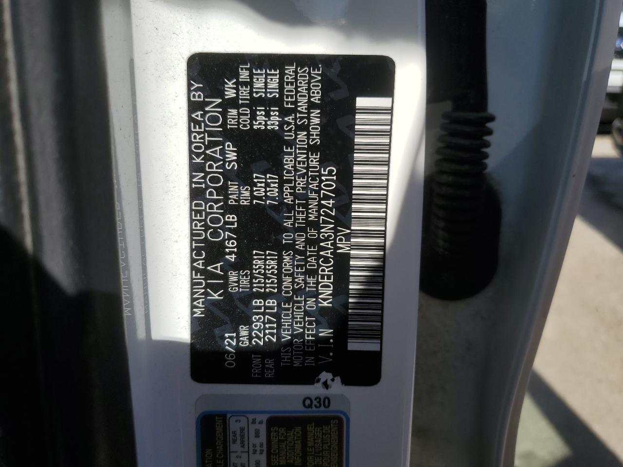 2022 KIA SELTOS EX VIN:KNDERCAA3N7247015