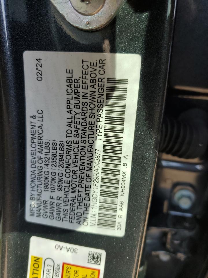 2024 HONDA ACCORD LX VIN:1HGCY1F29RA043877