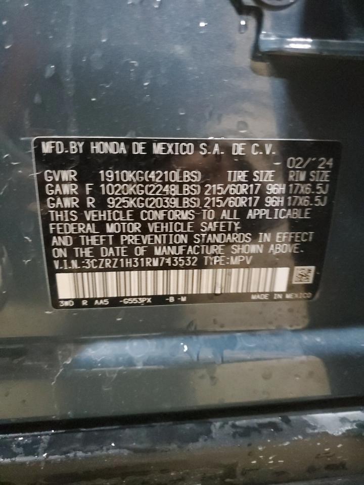 2024 HONDA HR-V LX VIN:3CZRZ1H31RM743532