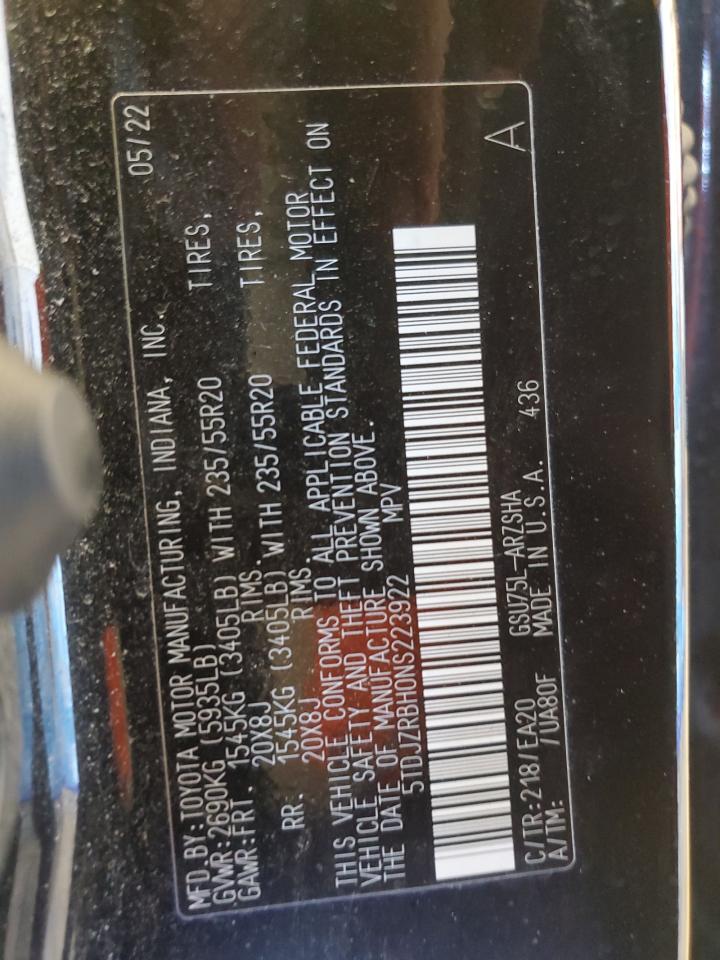 2022 TOYOTA HIGHLANDER XSE VIN:5TDJZRBH0NS223922