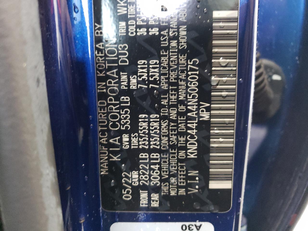 2022 KIA EV6 GT LINE VIN:KNDC44LA4N5060175